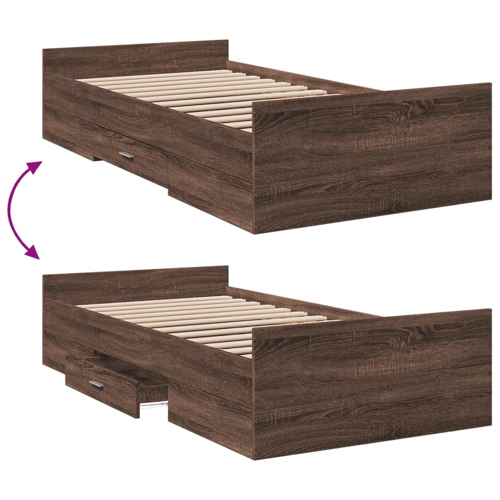 Bed Frame with Drawers without Mattress Brown Oak 90x190 cm Single