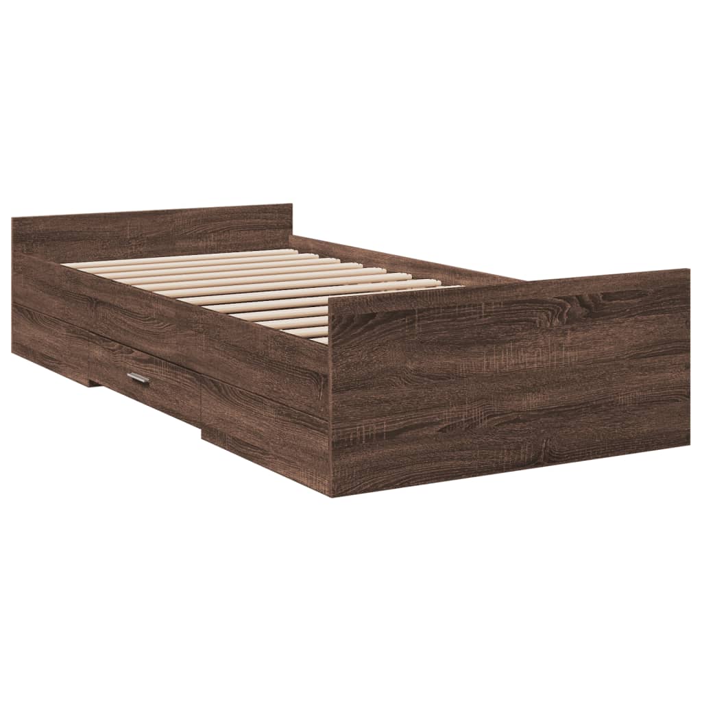 Bed Frame with Drawers Brown Oak 75x190 cm Small Single Engineered Wood