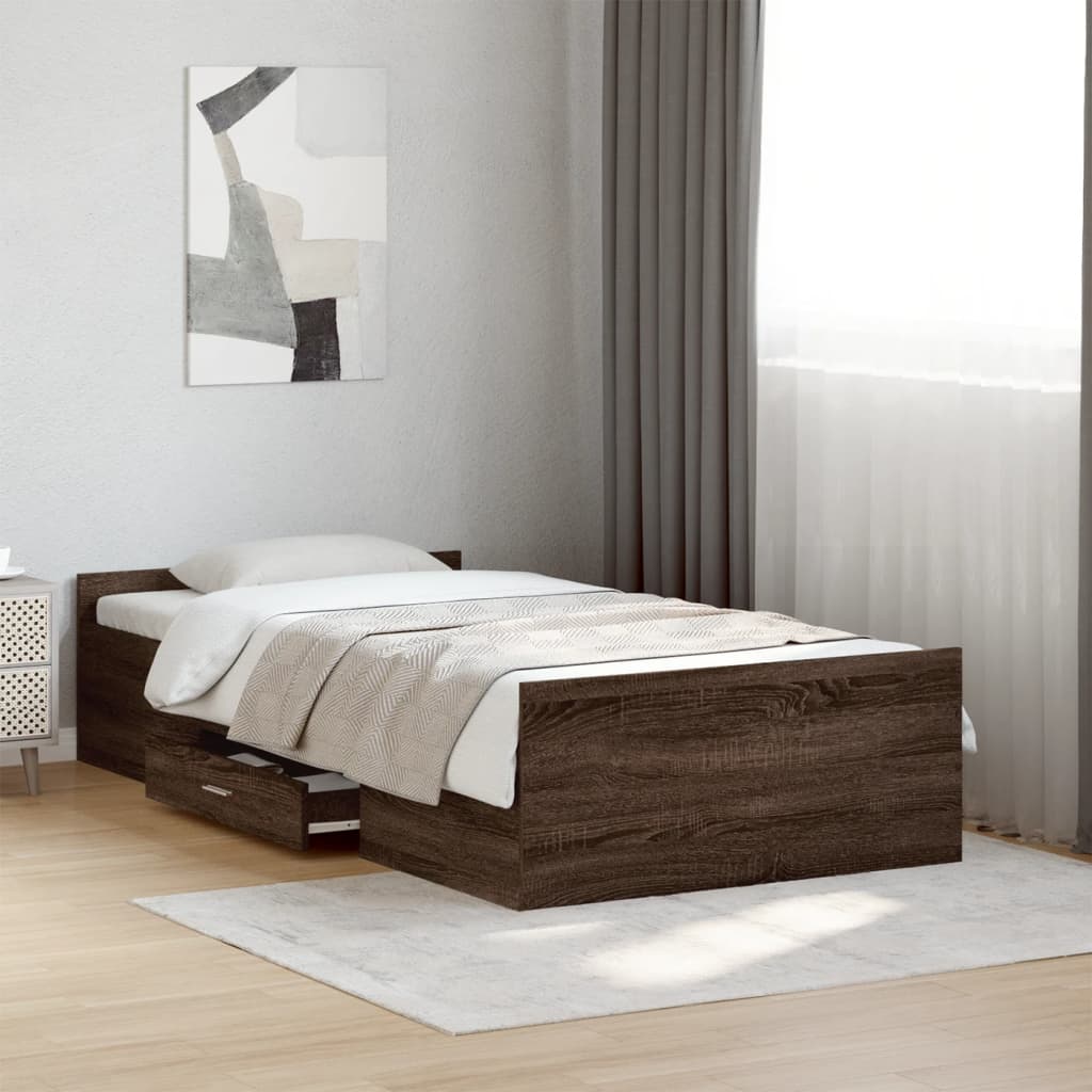 Bed Frame with Drawers Brown Oak 75x190 cm Small Single Engineered Wood