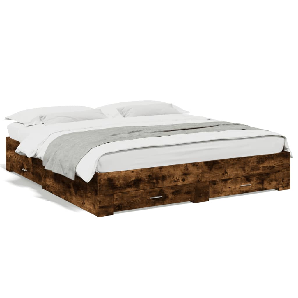 Bed Frame with Drawers without Mattress Smoked Oak 200x200 cm