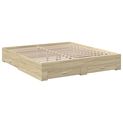 Bed Frame with Drawers without Mattress Sonoma Oak 180x200 cm Super King