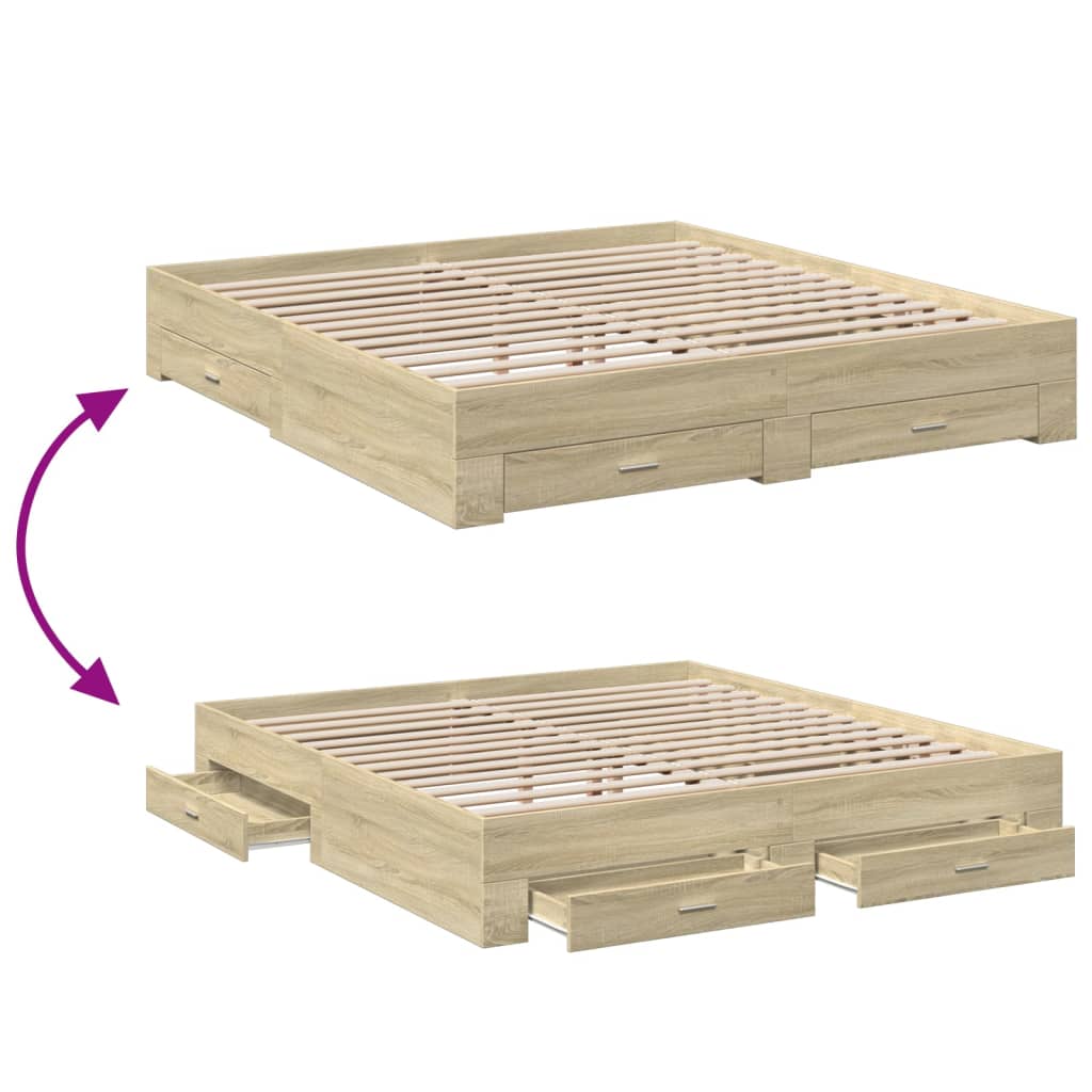 Bed Frame with Drawers without Mattress Sonoma Oak 180x200 cm Super King