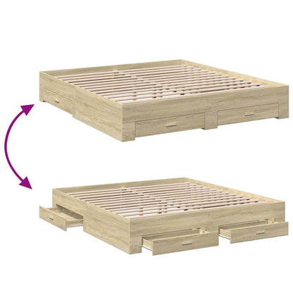 Bed Frame with Drawers without Mattress Sonoma Oak 180x200 cm Super King