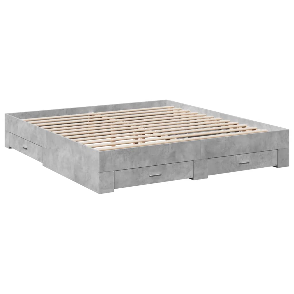 Bed Frame with Drawers Concrete Grey 180x200 cm Super King Engineered Wood