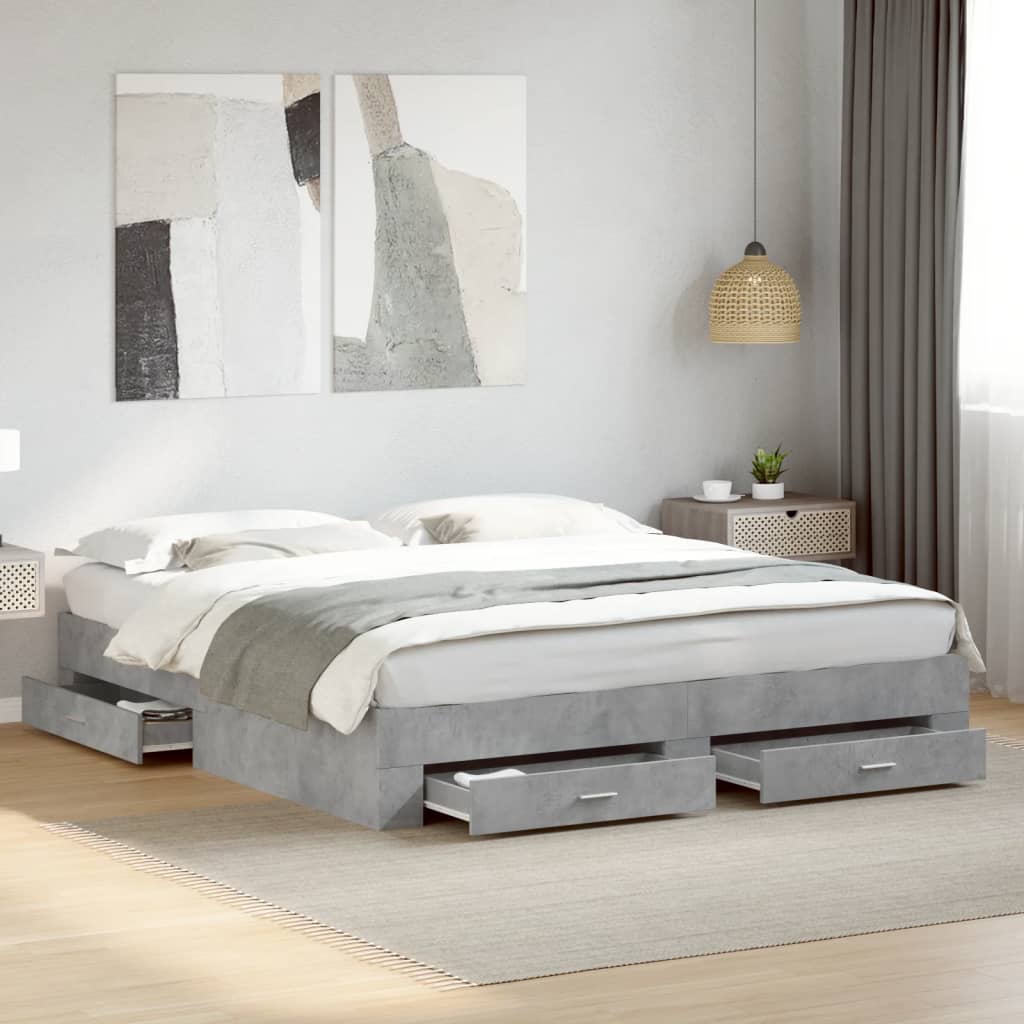 Bed Frame with Drawers Concrete Grey 180x200 cm Super King Engineered Wood