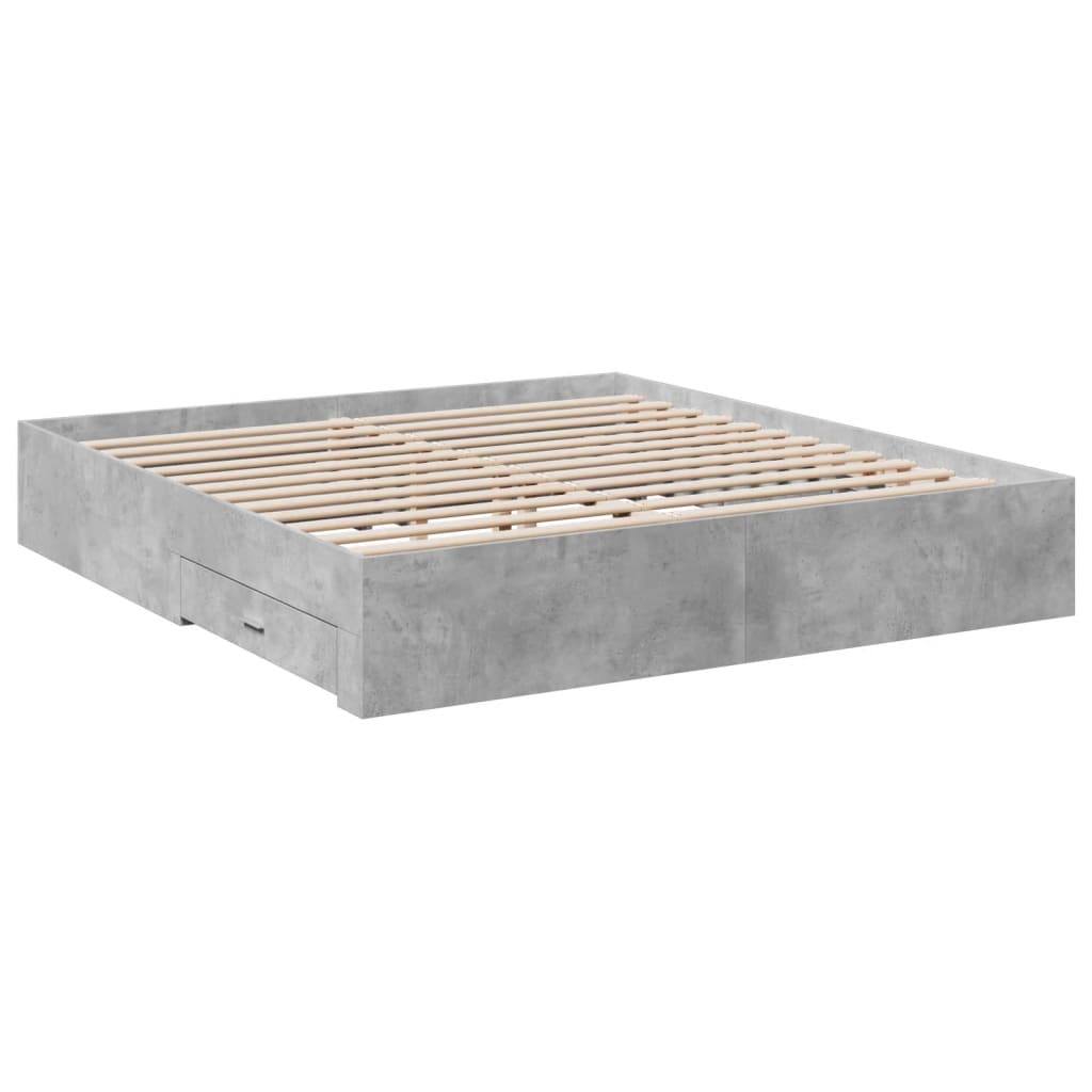 Bed Frame with Drawers Concrete Grey 180x200 cm Super King Engineered Wood