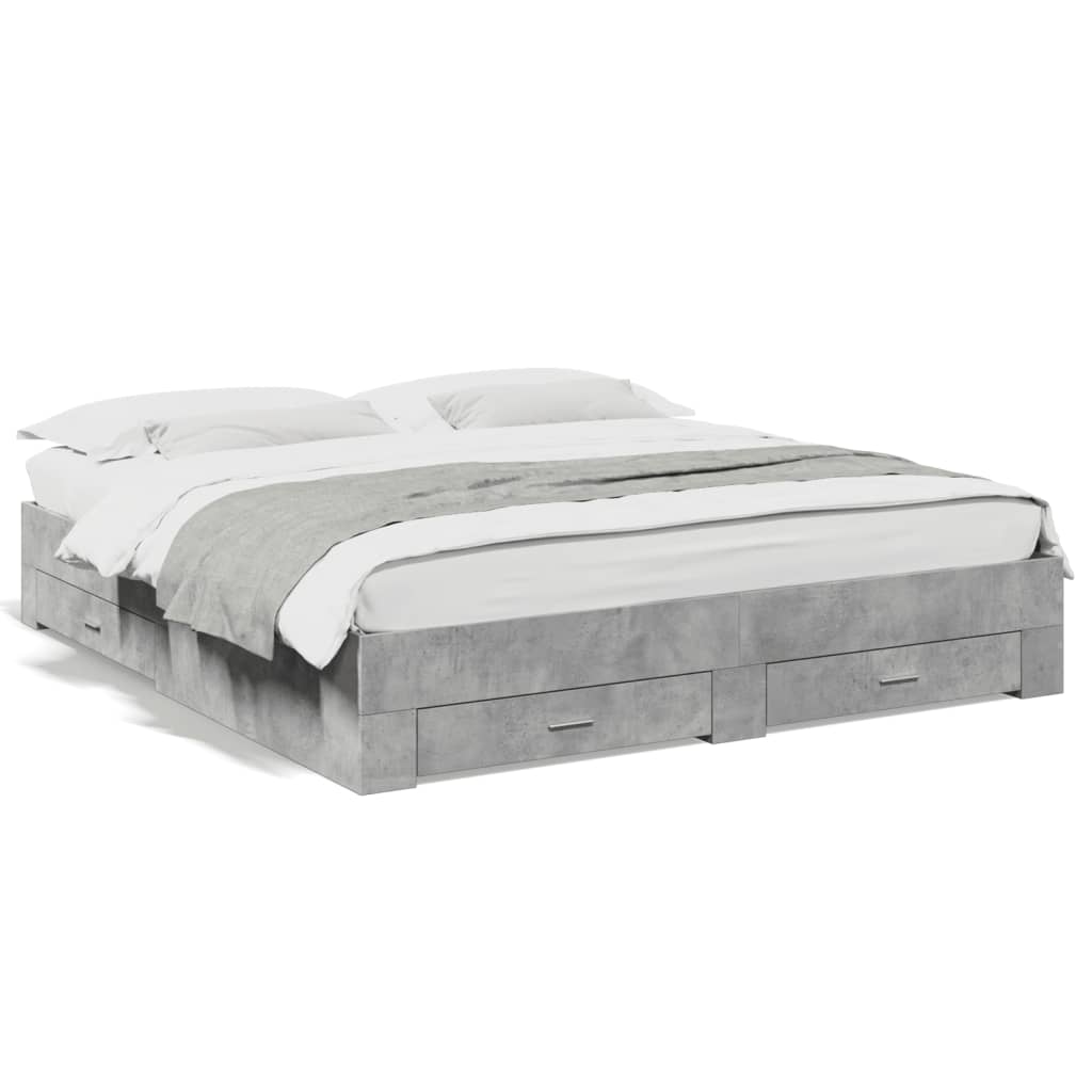 Bed Frame with Drawers Concrete Grey 180x200 cm Super King Engineered Wood