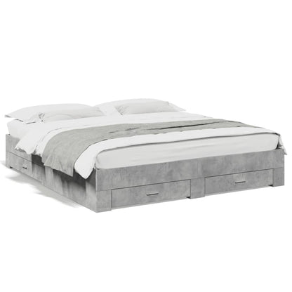 Bed Frame with Drawers Concrete Grey 180x200 cm Super King Engineered Wood