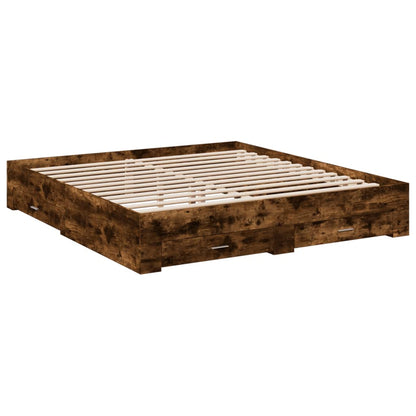 Bed Frame with Drawers without Mattress Smoked Oak 180x200 cm Super King