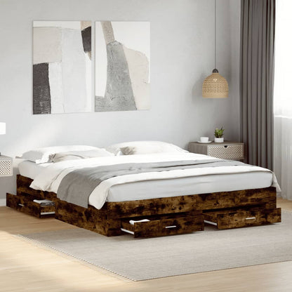 Bed Frame with Drawers without Mattress Smoked Oak 180x200 cm Super King