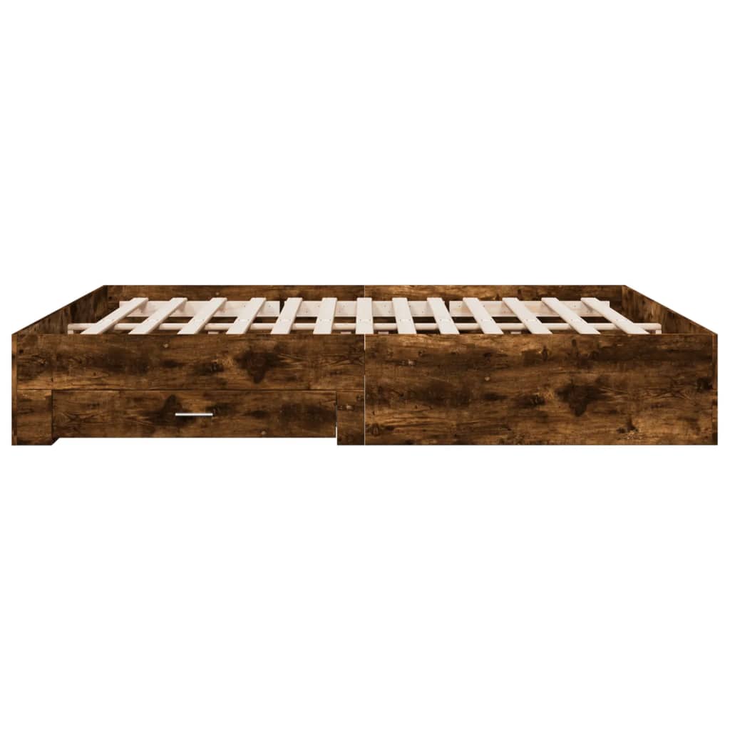 Bed Frame with Drawers without Mattress Smoked Oak 180x200 cm Super King