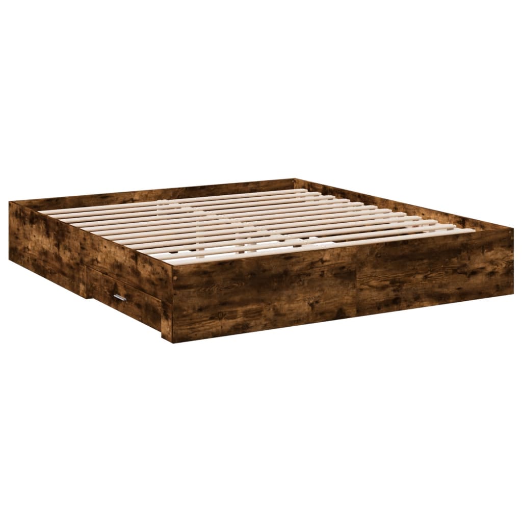 Bed Frame with Drawers without Mattress Smoked Oak 180x200 cm Super King