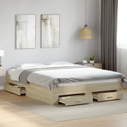 Bed Frame with Drawers Sonoma Oak 160x200 cm Engineered Wood