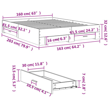 Bed Frame with Drawers Sonoma Oak 160x200 cm Engineered Wood