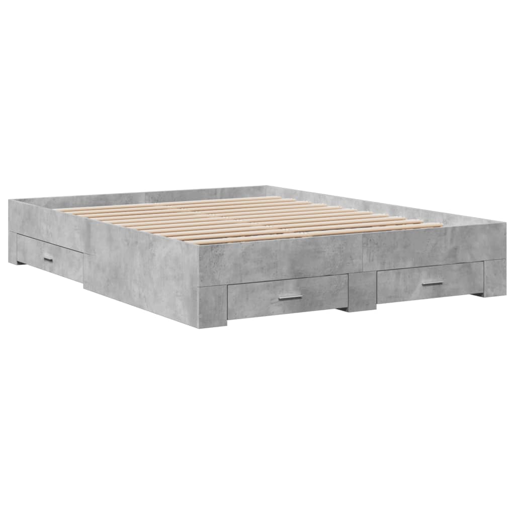 Bed Frame with Drawers Concrete Grey 160x200 cm Engineered Wood