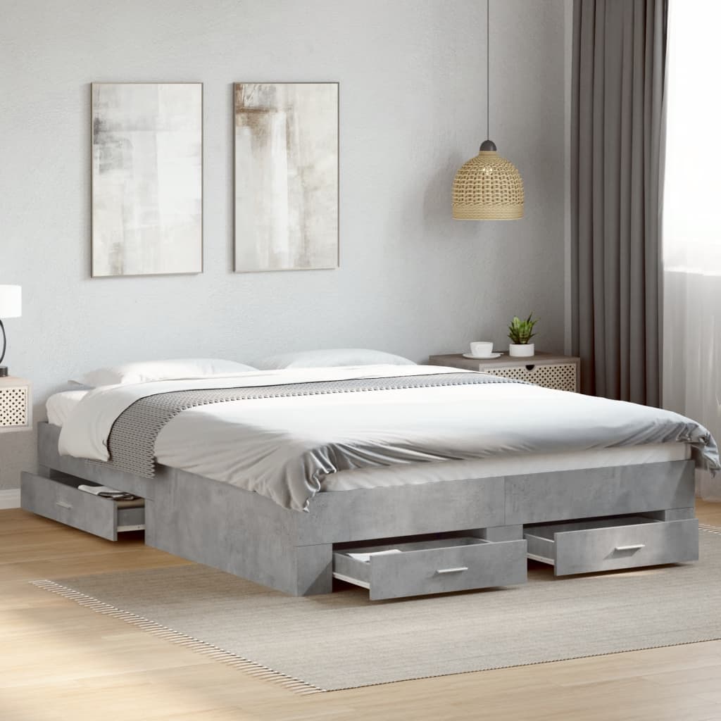 Bed Frame with Drawers Concrete Grey 160x200 cm Engineered Wood