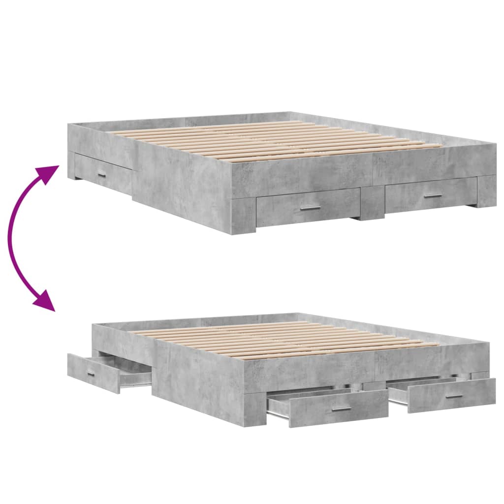 Bed Frame with Drawers Concrete Grey 160x200 cm Engineered Wood