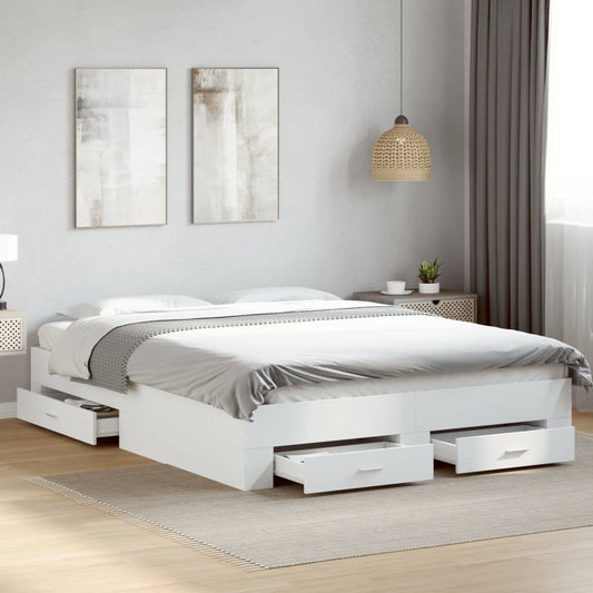 Bed Frame with Drawers without Mattress White 150x200 cm King Size