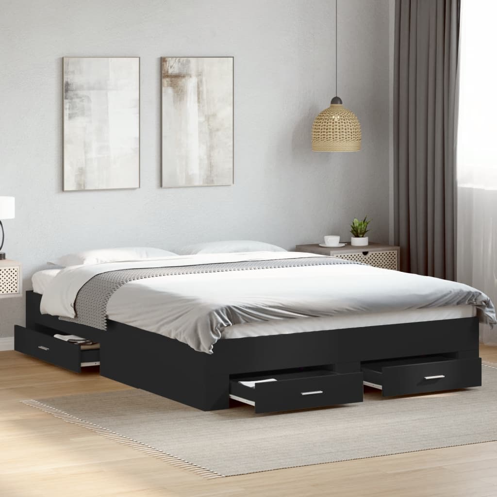 Bed Frame with Drawers without Mattress Black 150x200 cm King Size