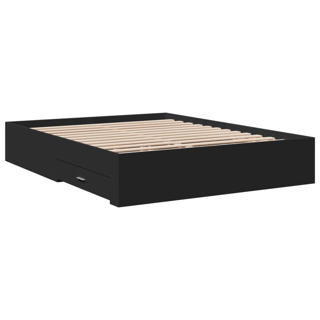 Bed Frame with Drawers without Mattress Black 150x200 cm King Size