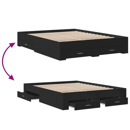 Bed Frame with Drawers without Mattress Black 150x200 cm King Size