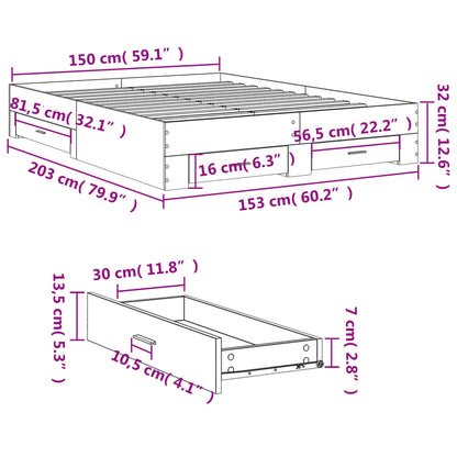 Bed Frame with Drawers without Mattress Black 150x200 cm King Size