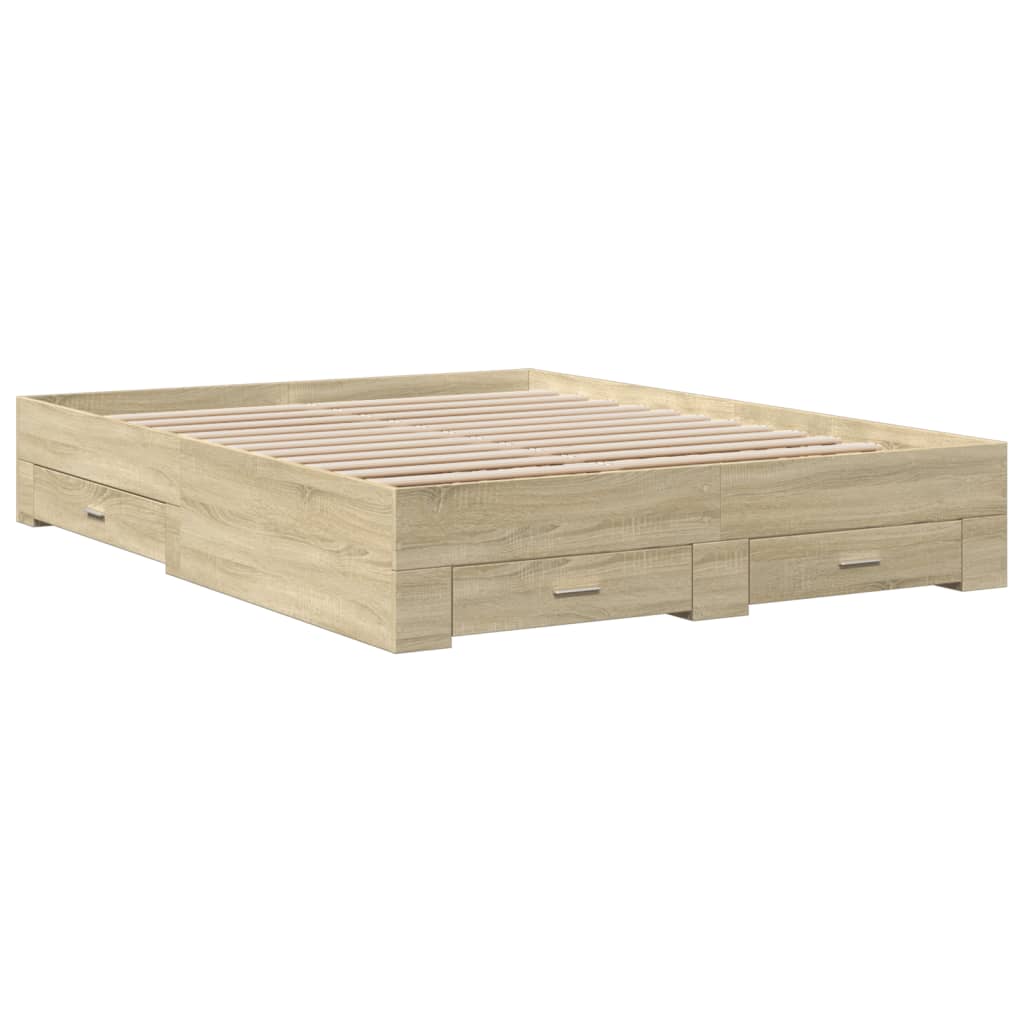 Bed Frame with Drawers Sonoma Oak 150x200 cm King Size Engineered Wood