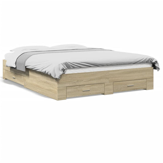 Bed Frame with Drawers Sonoma Oak 150x200 cm King Size Engineered Wood