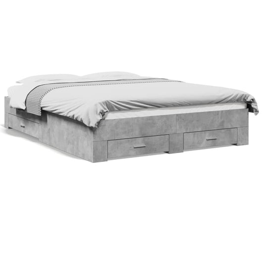 Bed Frame with Drawers Concrete Grey 150x200 cm King Size Engineered Wood