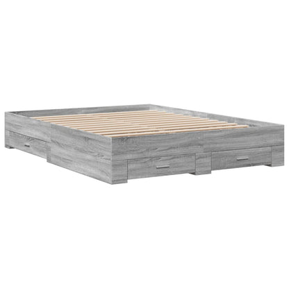 Bed Frame with Drawers without Mattress Grey Sonoma 150x200 cm King Size