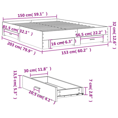 Bed Frame with Drawers without Mattress Grey Sonoma 150x200 cm King Size