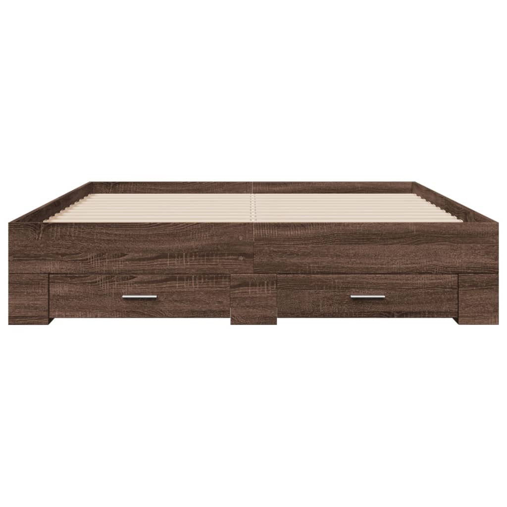 Bed Frame with Drawers Brown Oak 150x200 cm King Size Engineered Wood