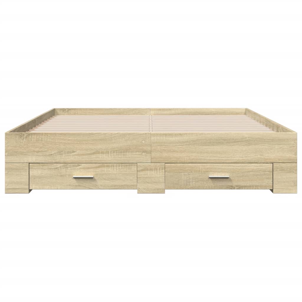 Bed Frame with Drawers Sonoma Oak 140x200 cm Engineered Wood