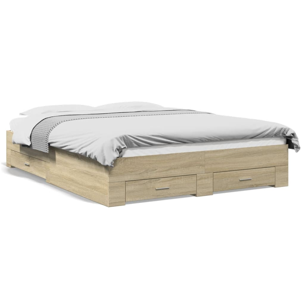 Bed Frame with Drawers Sonoma Oak 140x200 cm Engineered Wood