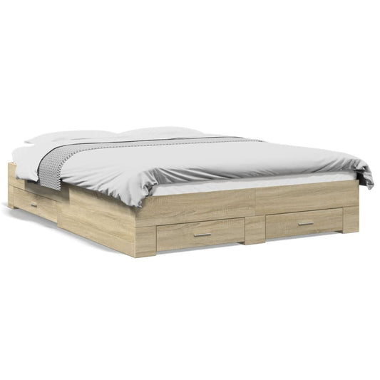 Bed Frame with Drawers Sonoma Oak 140x200 cm Engineered Wood