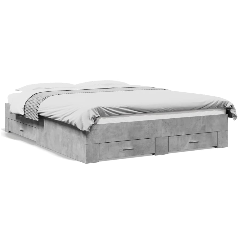 Bed Frame with Drawers without Mattress Concrete Grey 140x200 cm