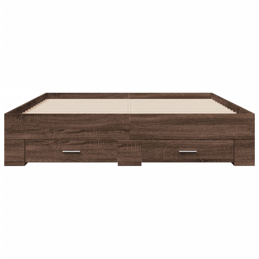 Bed Frame with Drawers Brown Oak 140x200 cm Engineered Wood