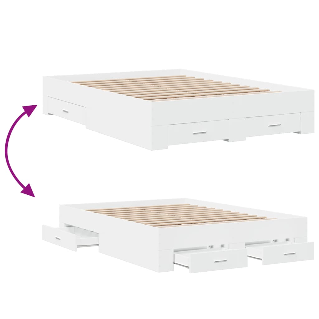 Bed Frame with Drawers without Mattress White 120x200 cm