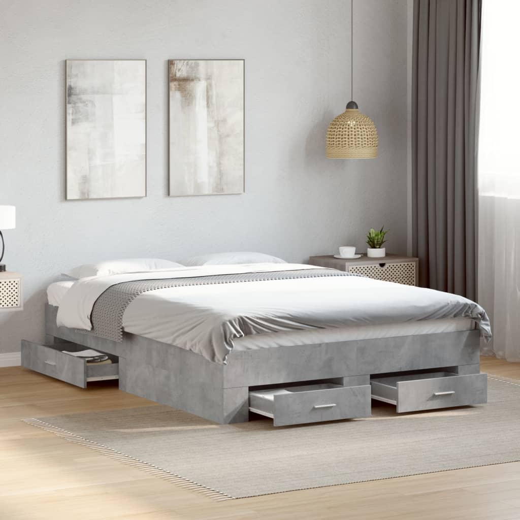 Bed Frame with Drawers Concrete Grey 120x200 cm Engineered Wood