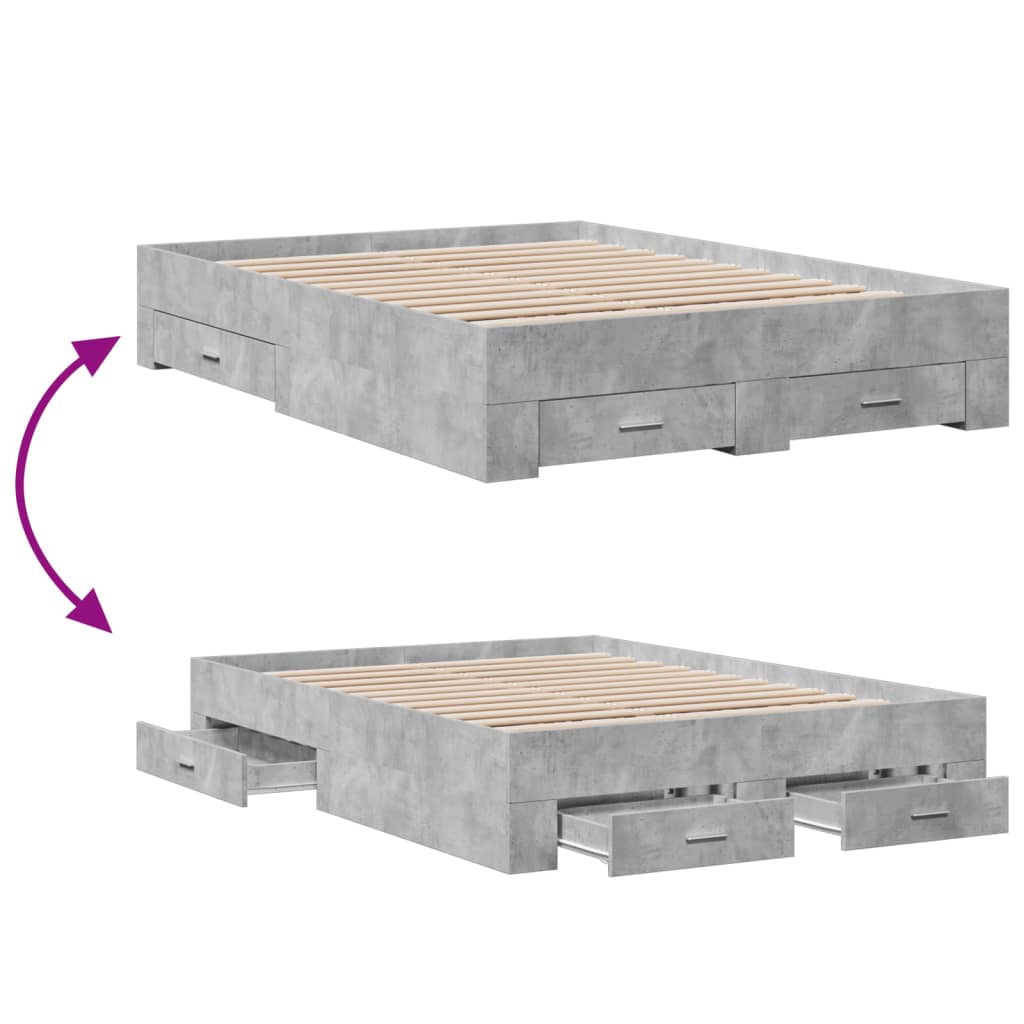 Bed Frame with Drawers Concrete Grey 120x200 cm Engineered Wood