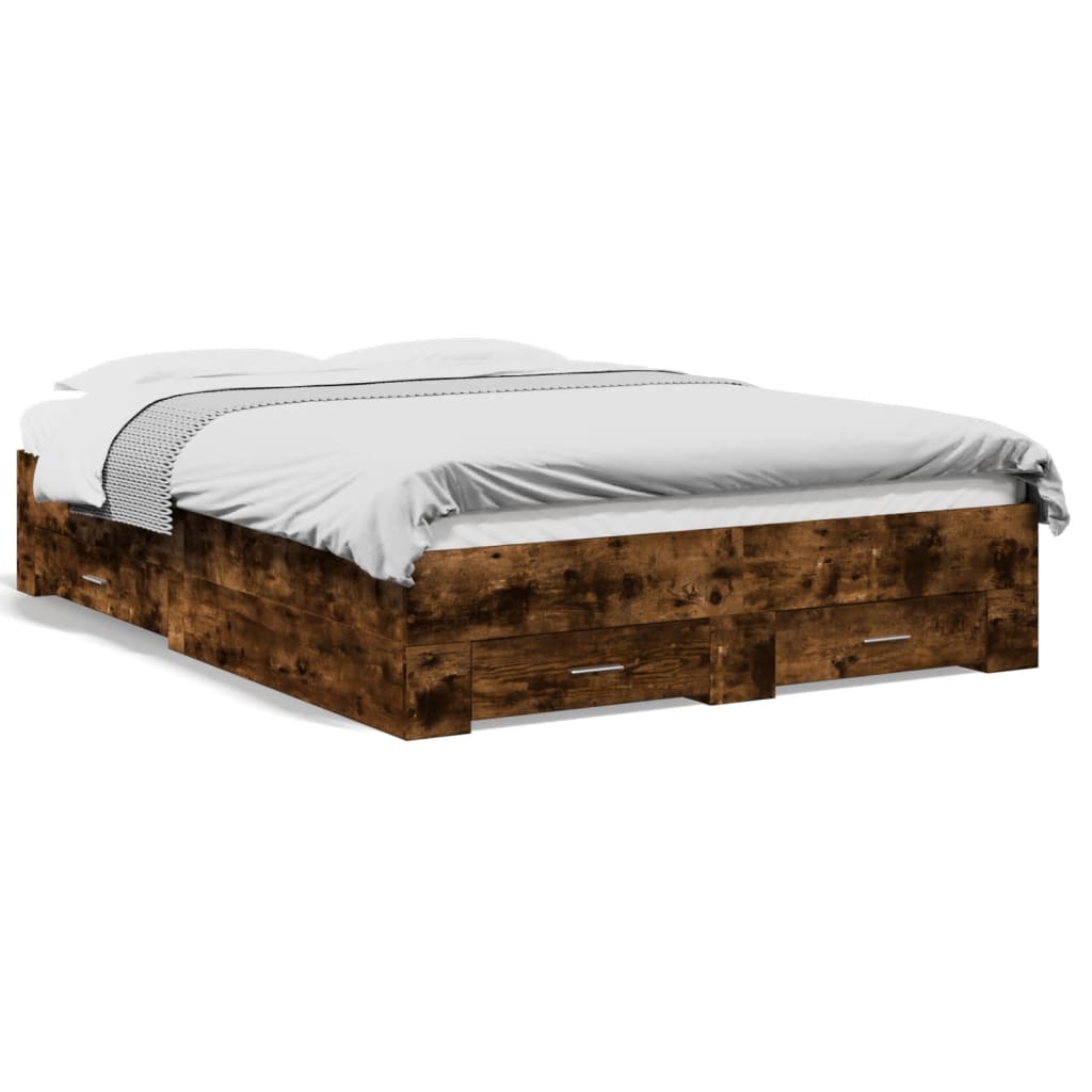 Bed Frame with Drawers without Mattress Smoked Oak 120x200 cm