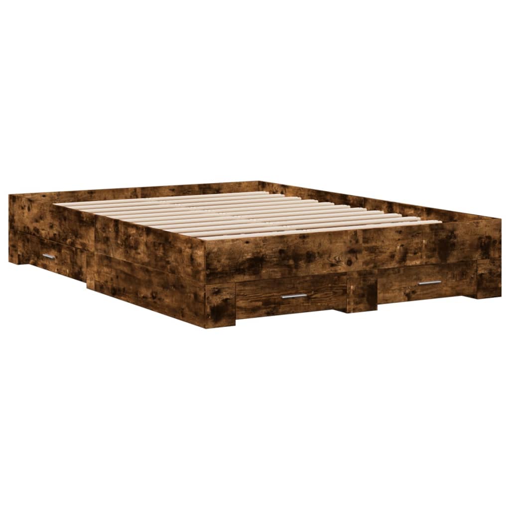 Bed Frame with Drawers without Mattress Smoked Oak 120x200 cm