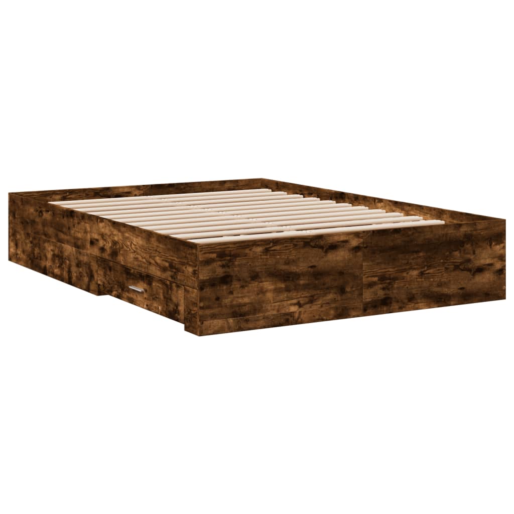 Bed Frame with Drawers without Mattress Smoked Oak 120x200 cm