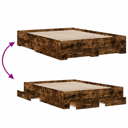 Bed Frame with Drawers without Mattress Smoked Oak 120x200 cm