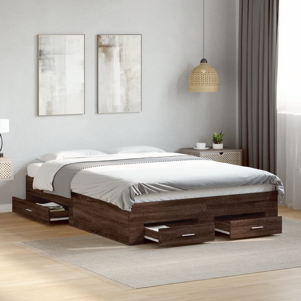 Bed Frame with Drawers Brown Oak 120x200 cm Engineered Wood