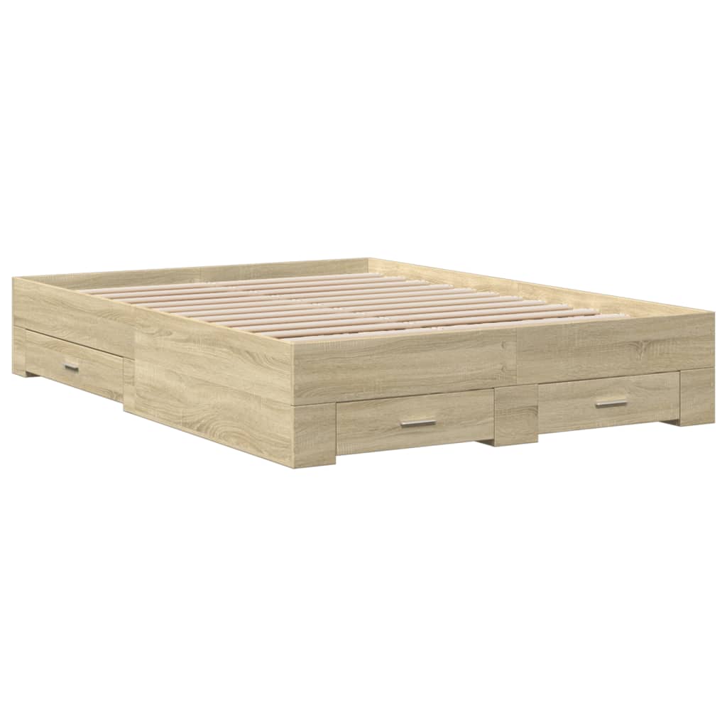 Bed Frame with Drawers Sonoma Oak 140x190 cm Engineered Wood