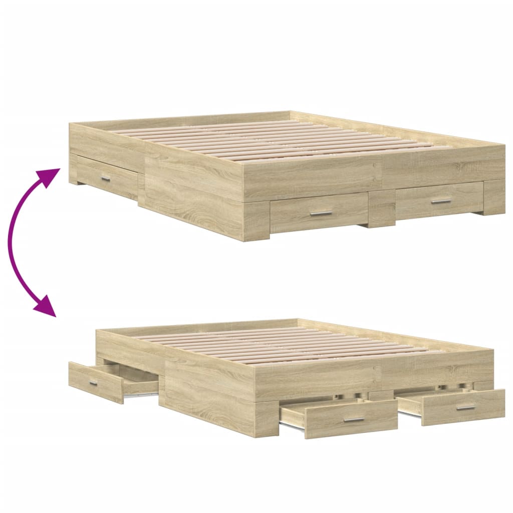 Bed Frame with Drawers Sonoma Oak 140x190 cm Engineered Wood