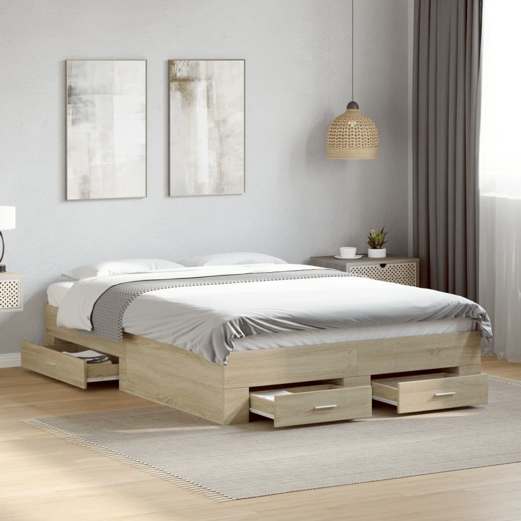 Bed Frame with Drawers without Mattress Sonoma Oak 135x190 cm Double