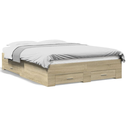 Bed Frame with Drawers without Mattress Sonoma Oak 135x190 cm Double