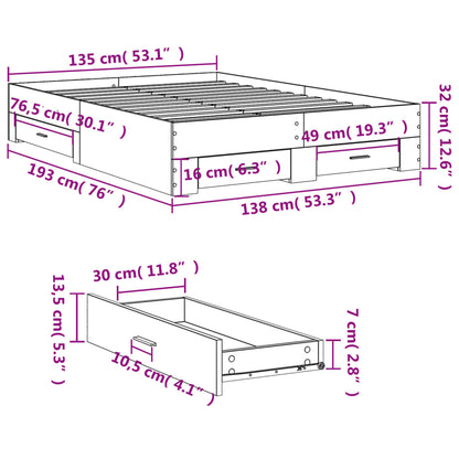 Bed Frame with Drawers Concrete Grey 135x190 cm Double Engineered Wood